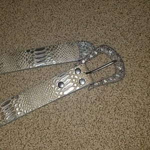 Silver snake print blingy buckle belt